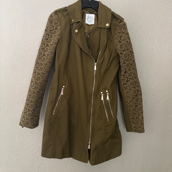 Dawn Levy Lia Designer Women’s Coat Medium, Olive Green Lace Fall - Picture 1 of 10